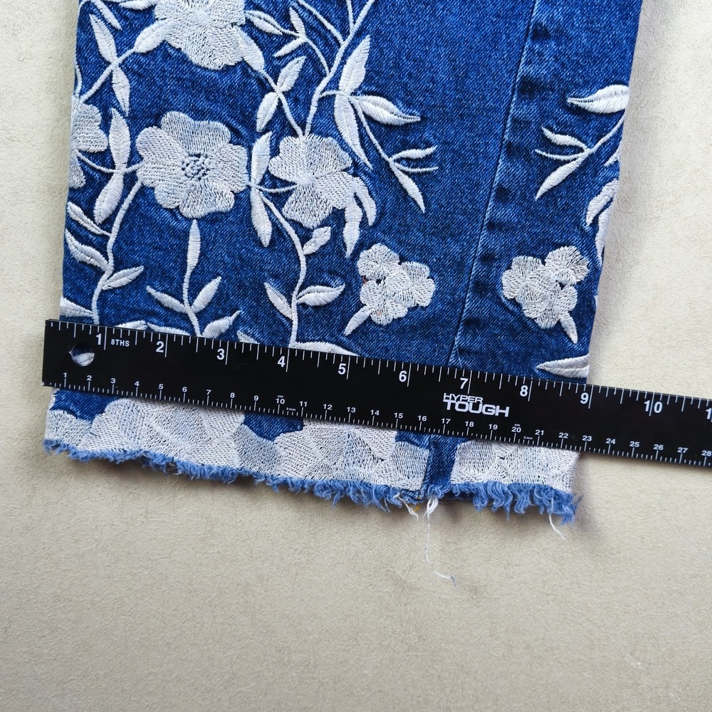 Pilcro Blue Denim Ankle Jeans with White Floral Embroidery, High Rise Flare, 27 - Picture 11 of 11
